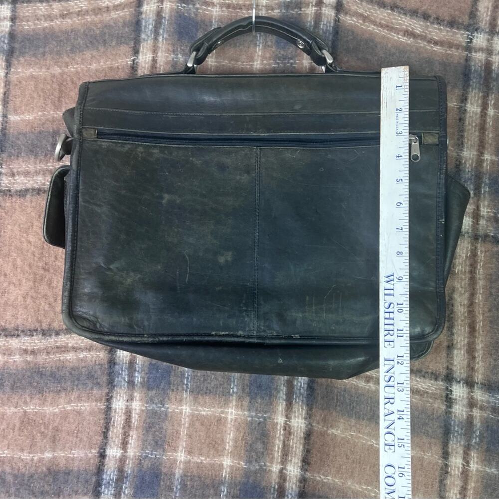 Vintage Genuine Leather Briefcase Black Multi-Pockets Distressed - Picture 12 of 12